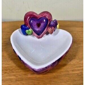 Vintage GAC Multicolored Ceramic 3-D Heart Shaped Trinket Dish 90s